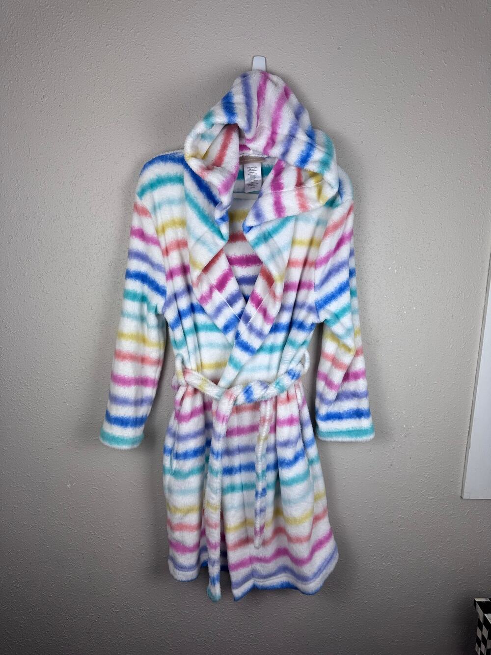 Pottery Barn Teen Plush Hooded Warm Striped Robe One Size